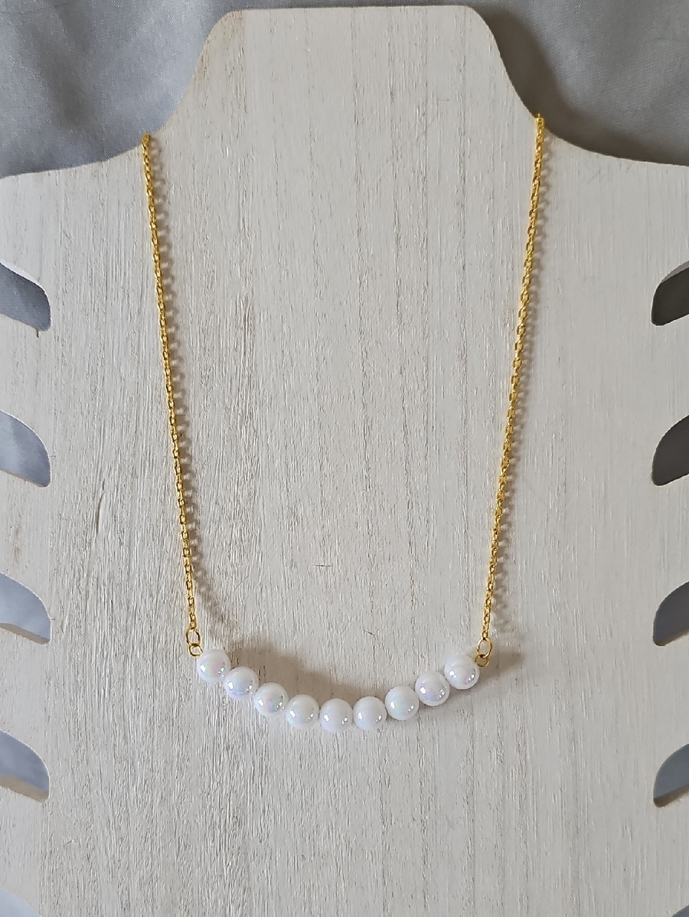 Gold Chain Necklace with Iridescent White Beads